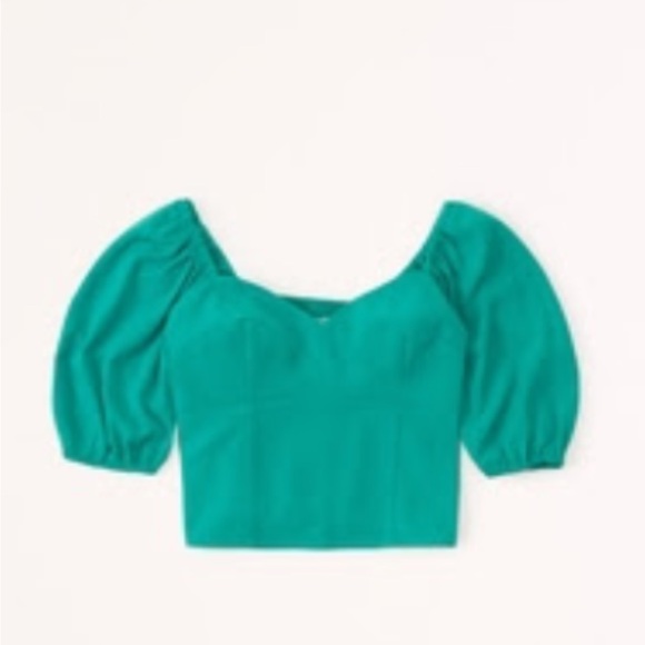 NWT | Abercrombie | Green | Puff Sleeve Corset Sweetheart Top - Picture 5 of 5